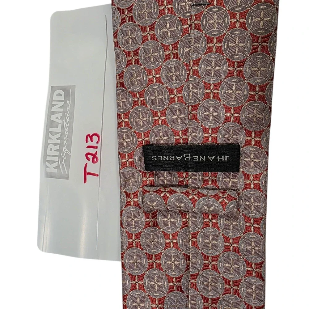 Jhane Barnes Mens Tie Necktie Luxury Gray‎ Orange Geometric Silk Executive Lined